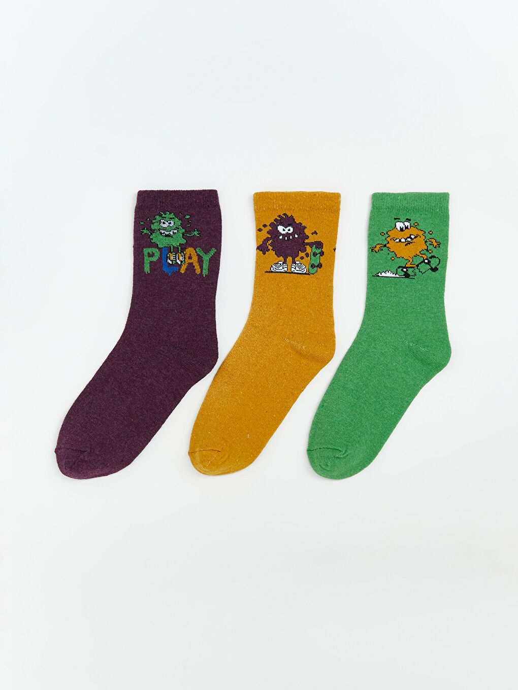 Mor Desenli Erkek Çocuk Soket Çorap 3'lü