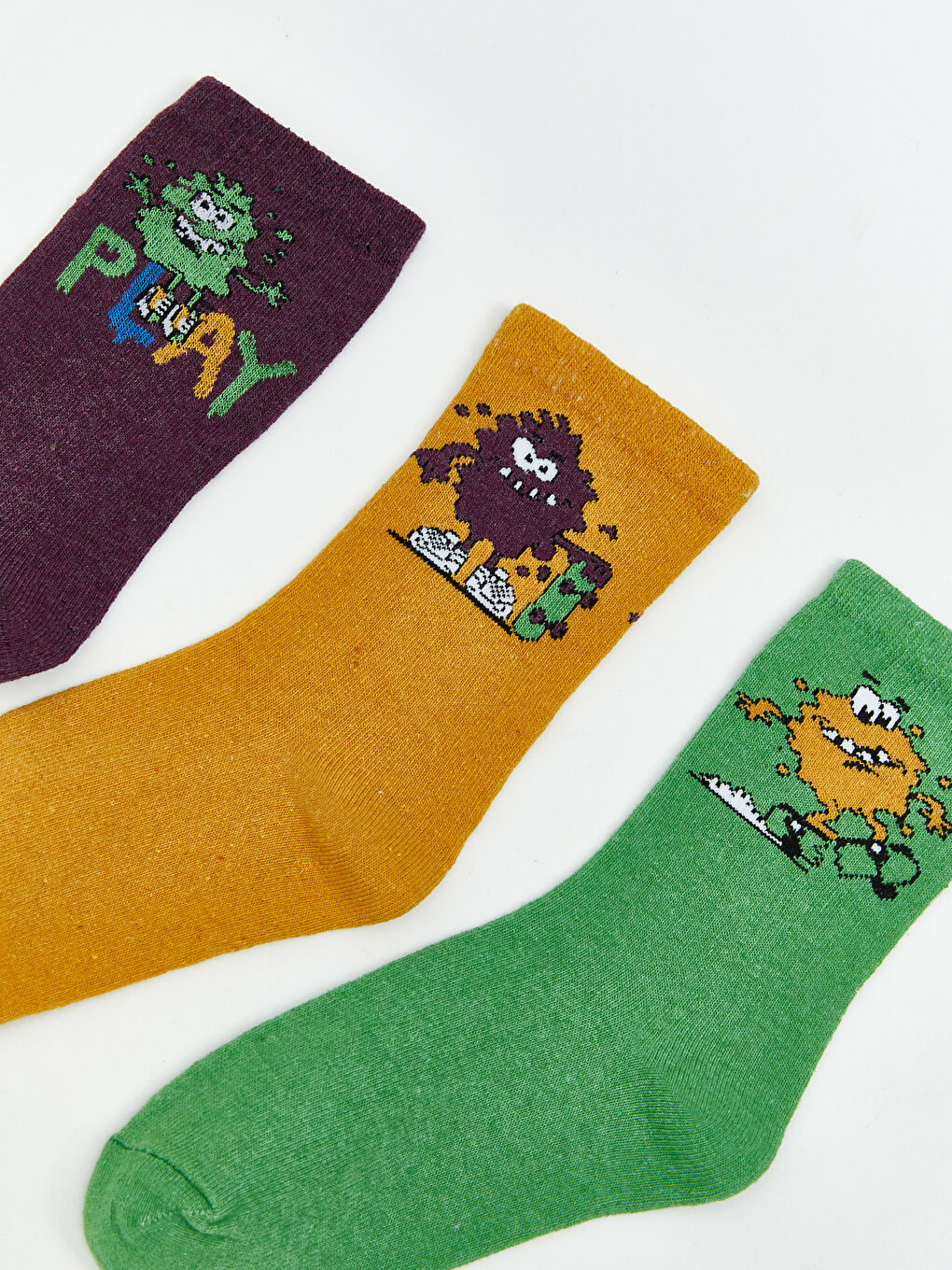 Mor Desenli Erkek Çocuk Soket Çorap 3'lü-1