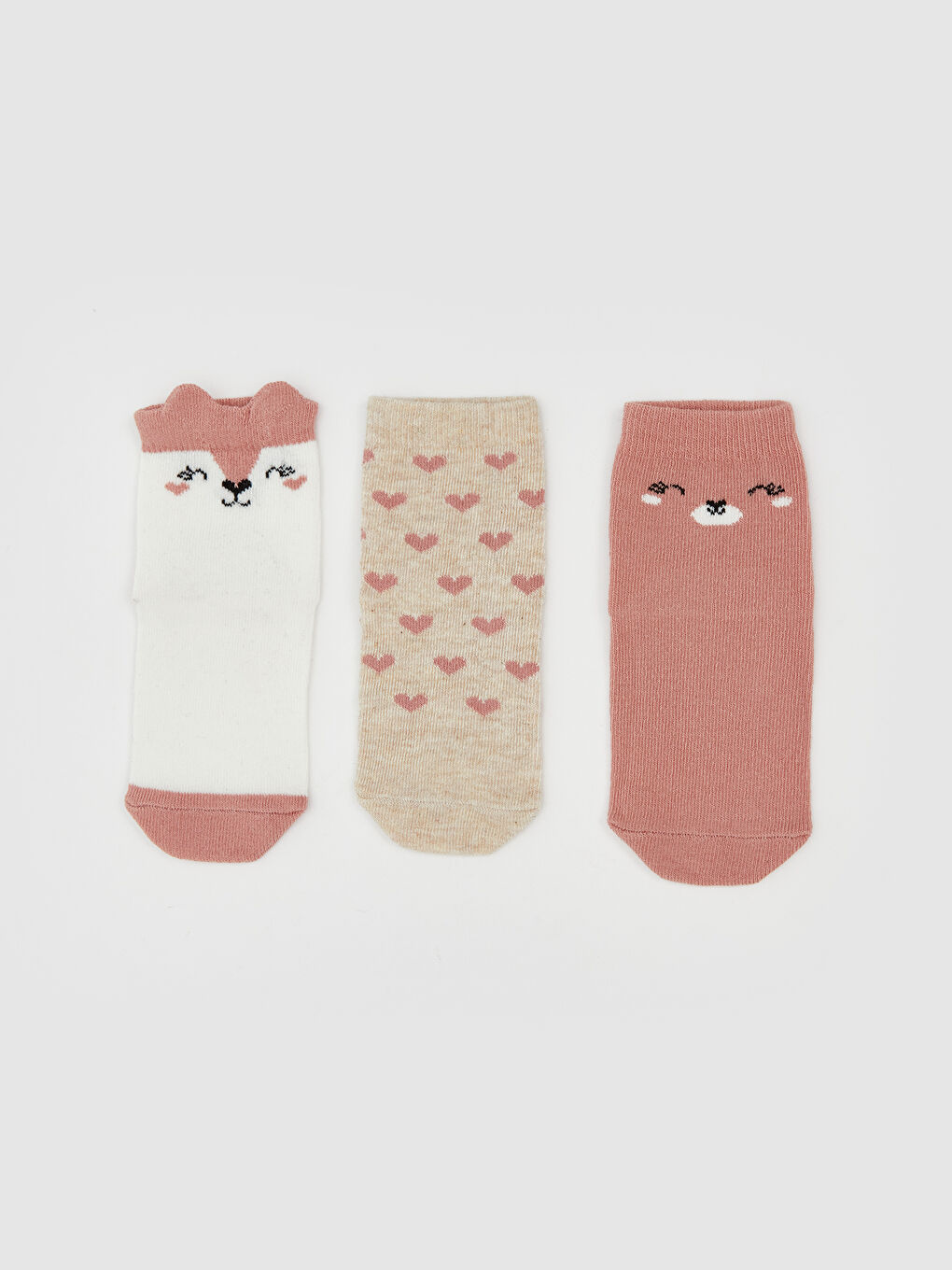 Ekru Baskılı Kız Bebek Soket Çorap 3'lü