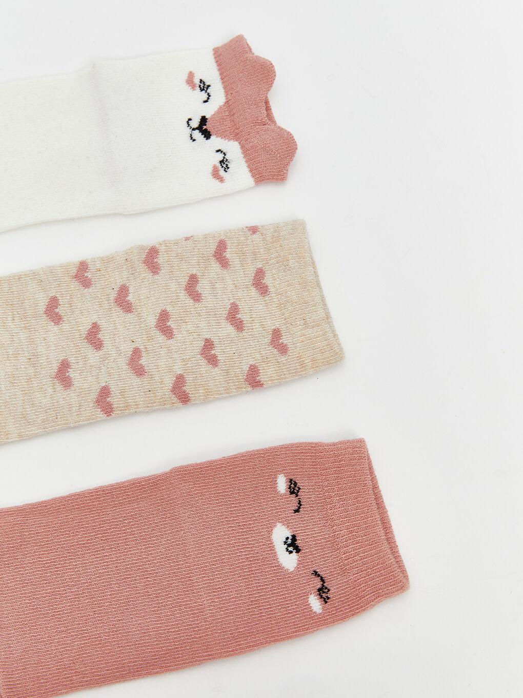 Ekru Baskılı Kız Bebek Soket Çorap 3'lü-1