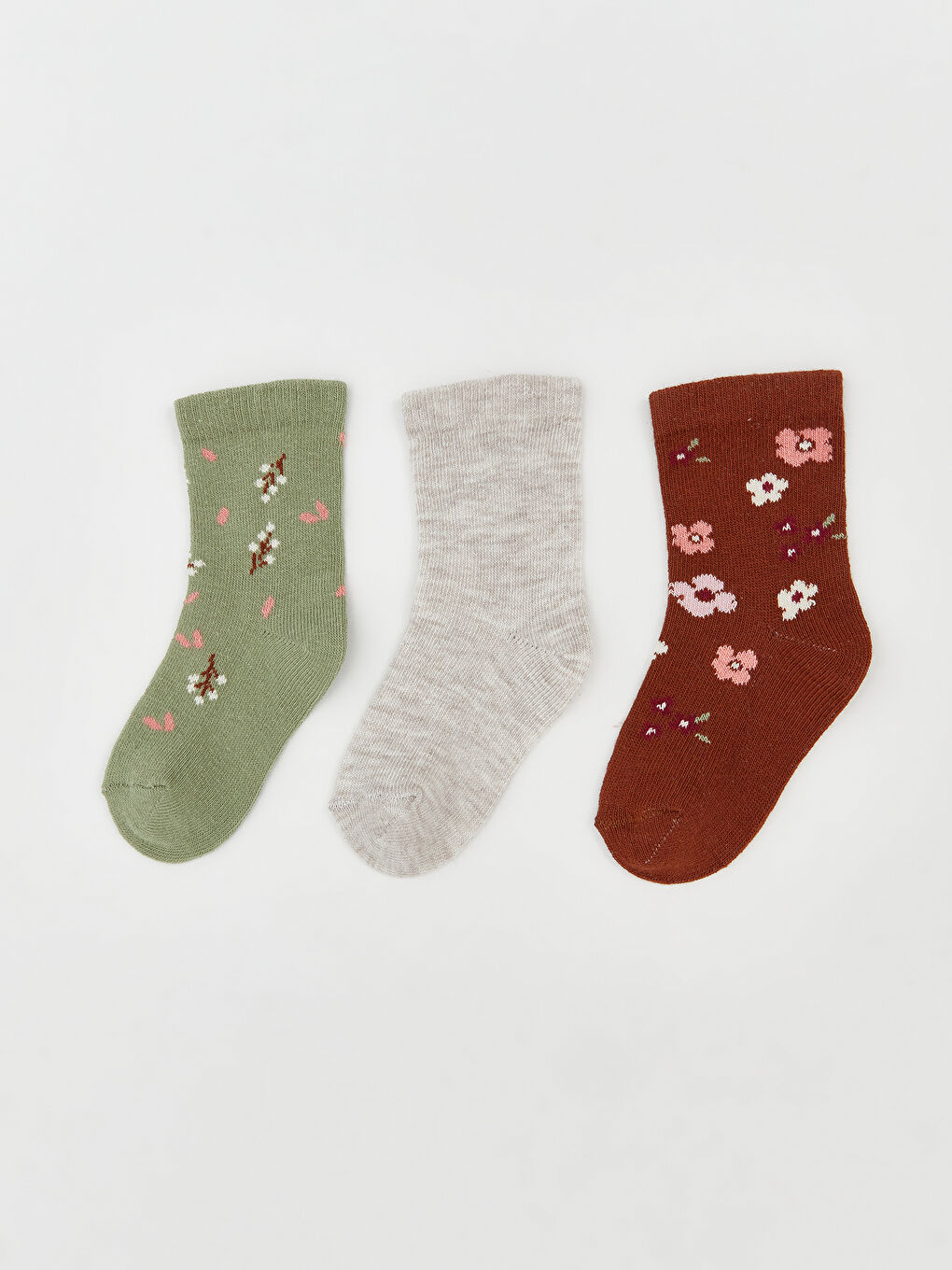 Pembe Desenli Kız Çocuk Soket Çorap 3'lü