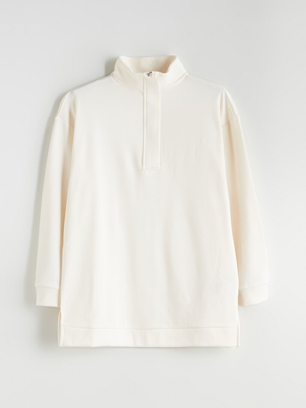 Ekru Dik Yaka Kadın Sweatshirt Tunik-4