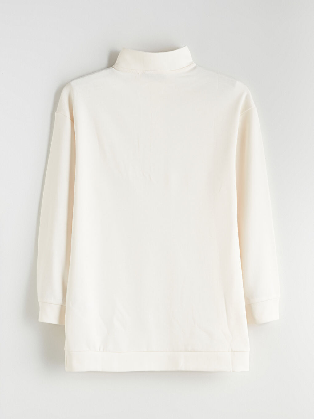 Ekru Dik Yaka Kadın Sweatshirt Tunik-5