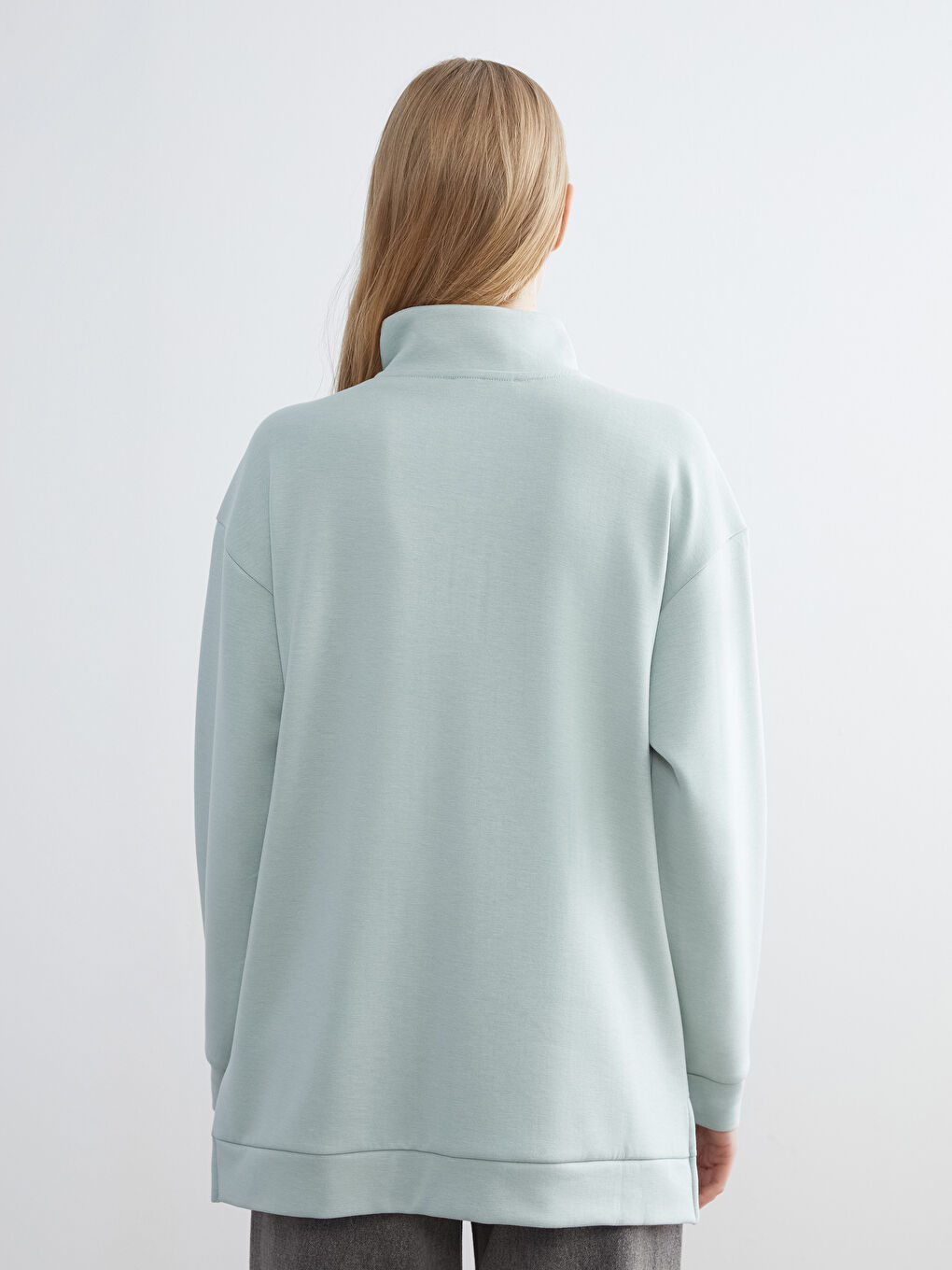 Yeşil Dik Yaka Kadın Sweatshirt Tunik-3