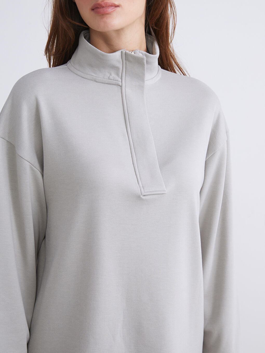 Gri Dik Yaka Kadın Sweatshirt Tunik-4