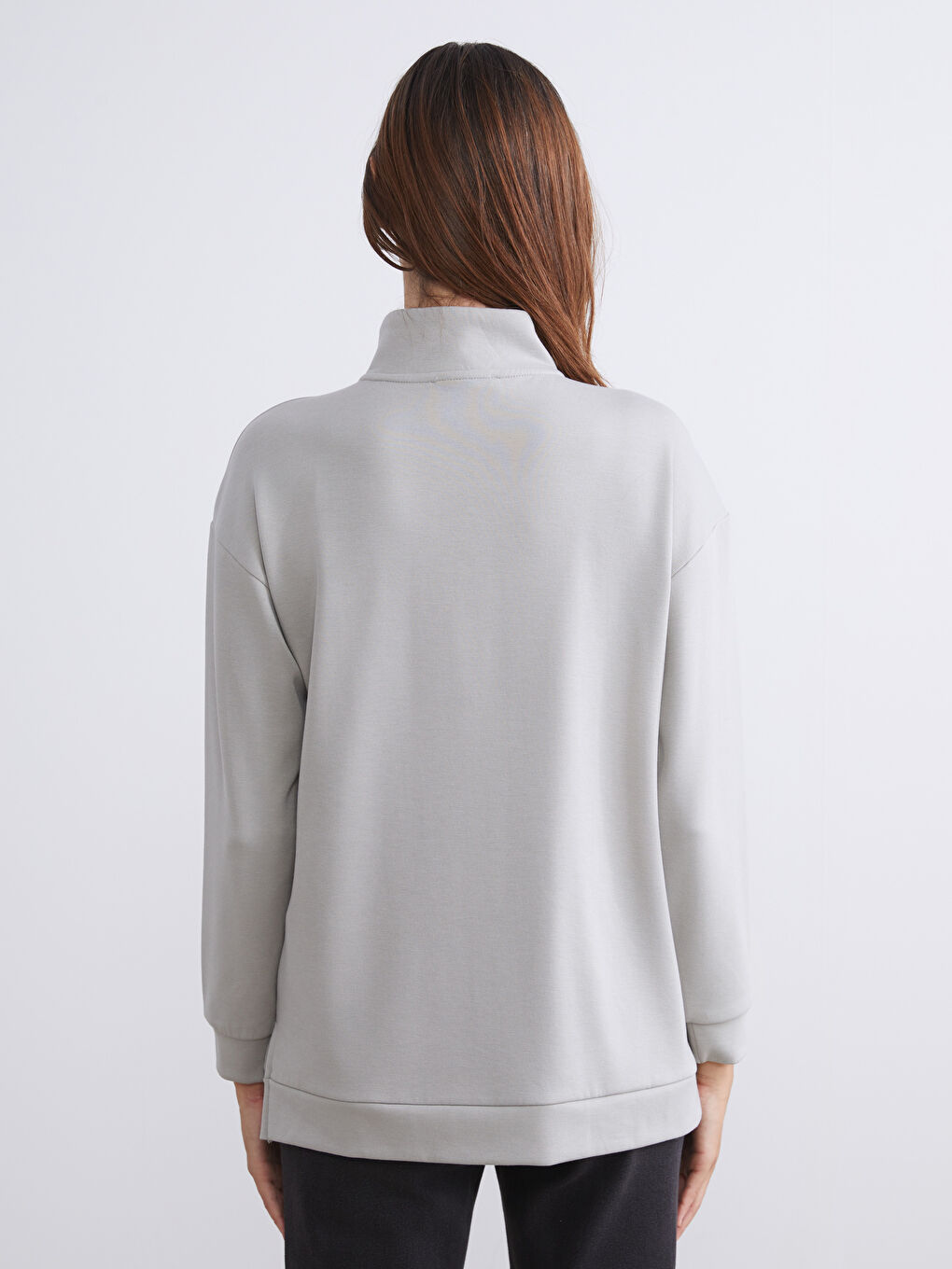 Gri Dik Yaka Kadın Sweatshirt Tunik-5