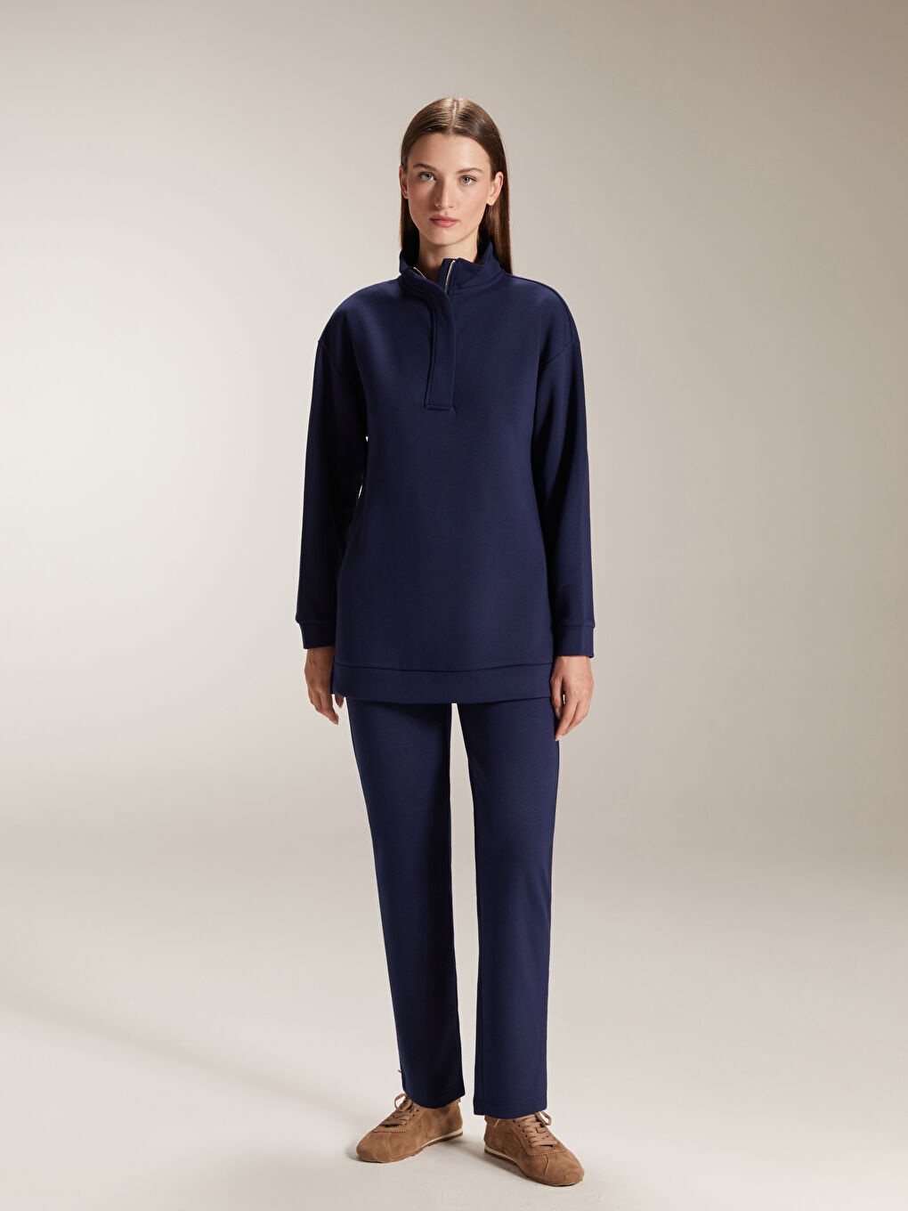 Lacivert Dik Yaka Kadın Sweatshirt Tunik-1