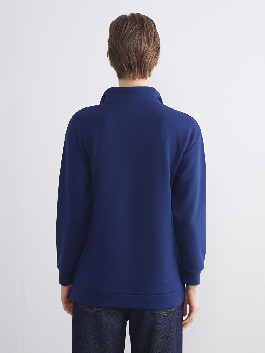 Lacivert Dik Yaka Kadın Sweatshirt Tunik-3