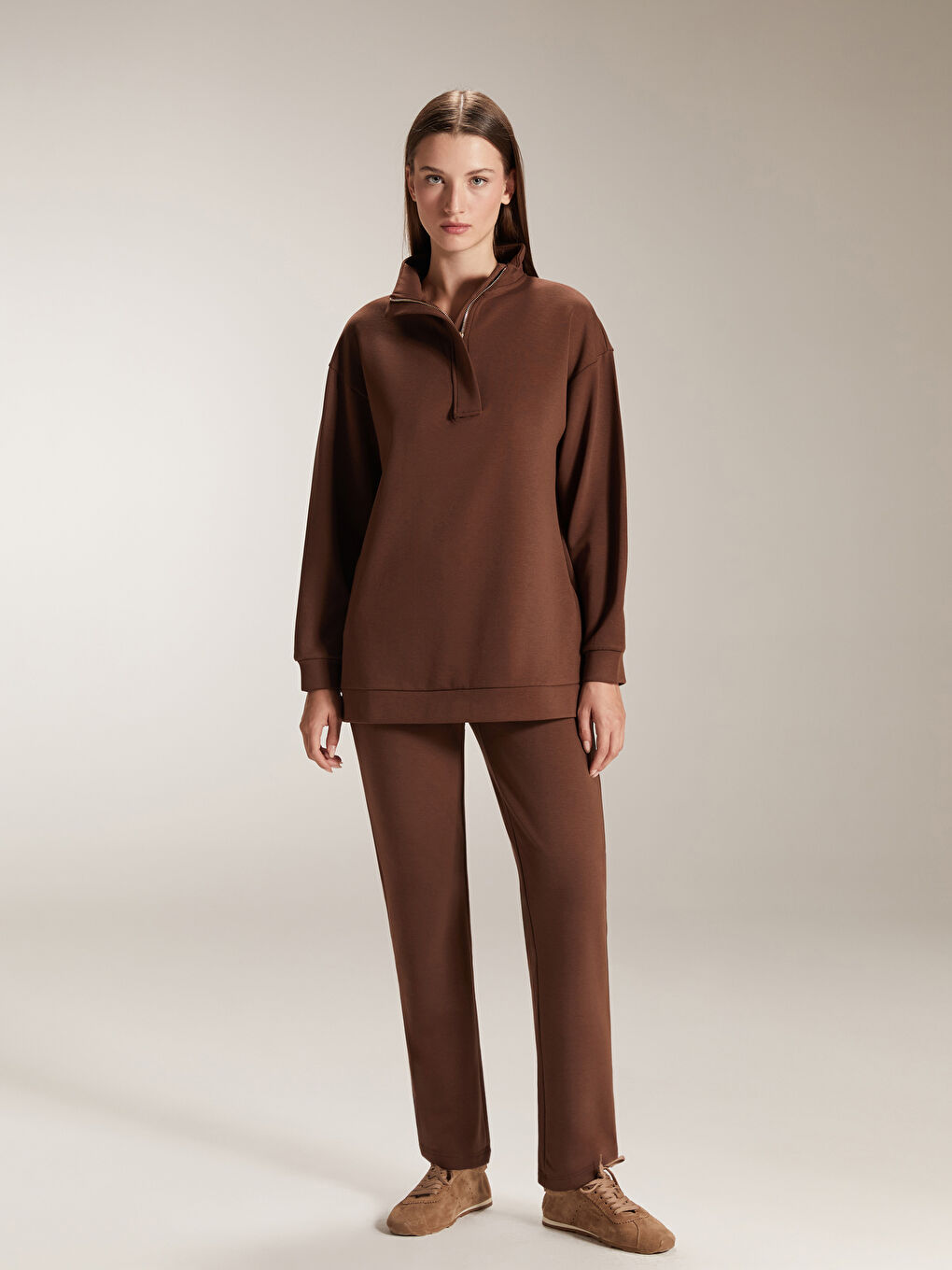 Kahverengi Beli Lastikli Kadın Eşofman Altı