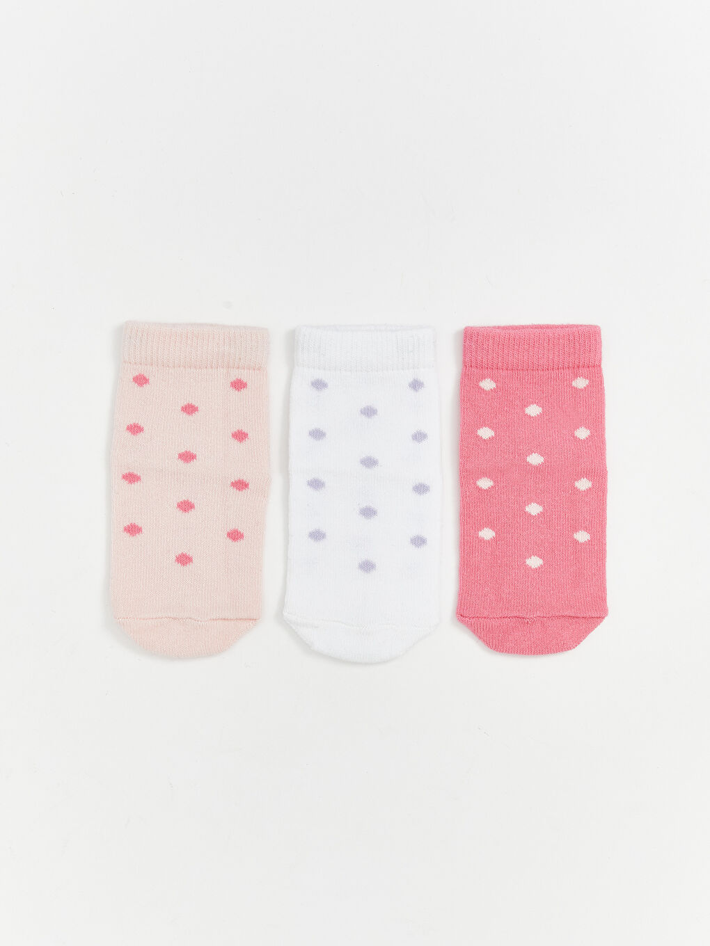 Pembe Puantiyeli Kız Çocuk Soket Çorap 3'lü