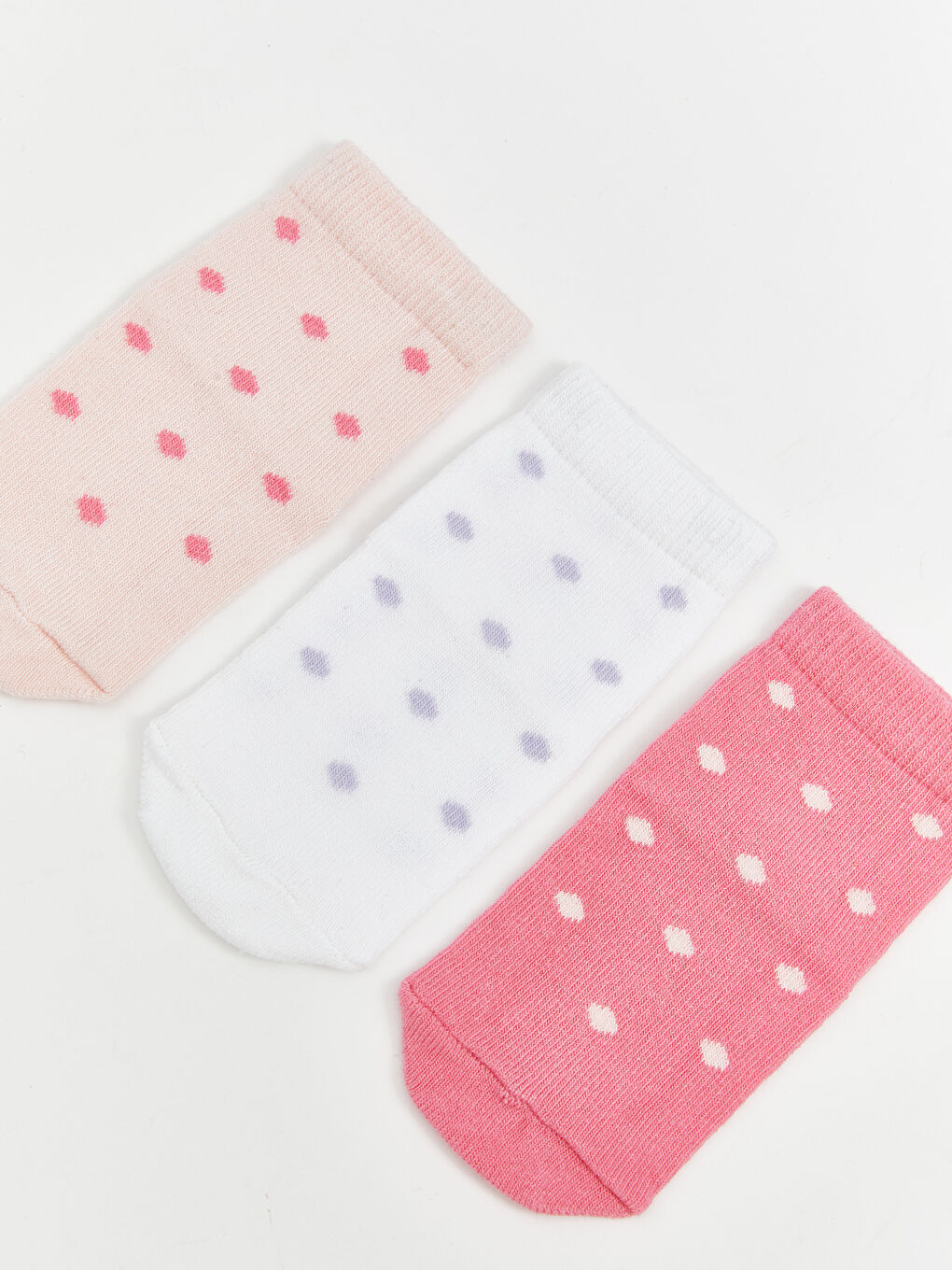 Pembe Puantiyeli Kız Çocuk Soket Çorap 3'lü-1