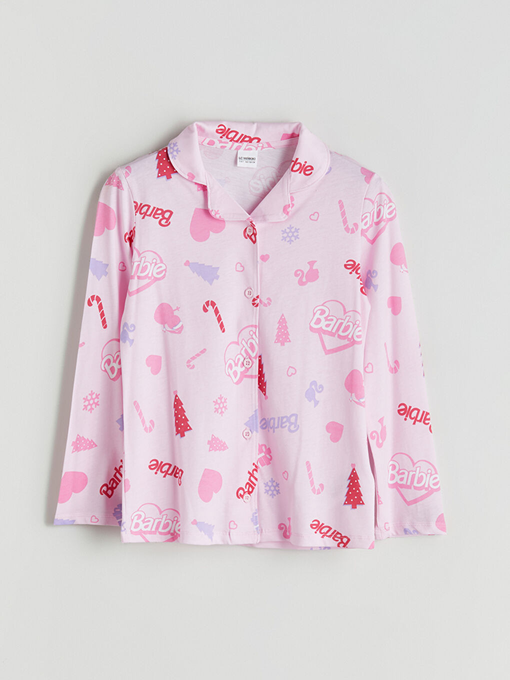 Shirt Collar Barbie Printed Girls' Pyjama Set-1