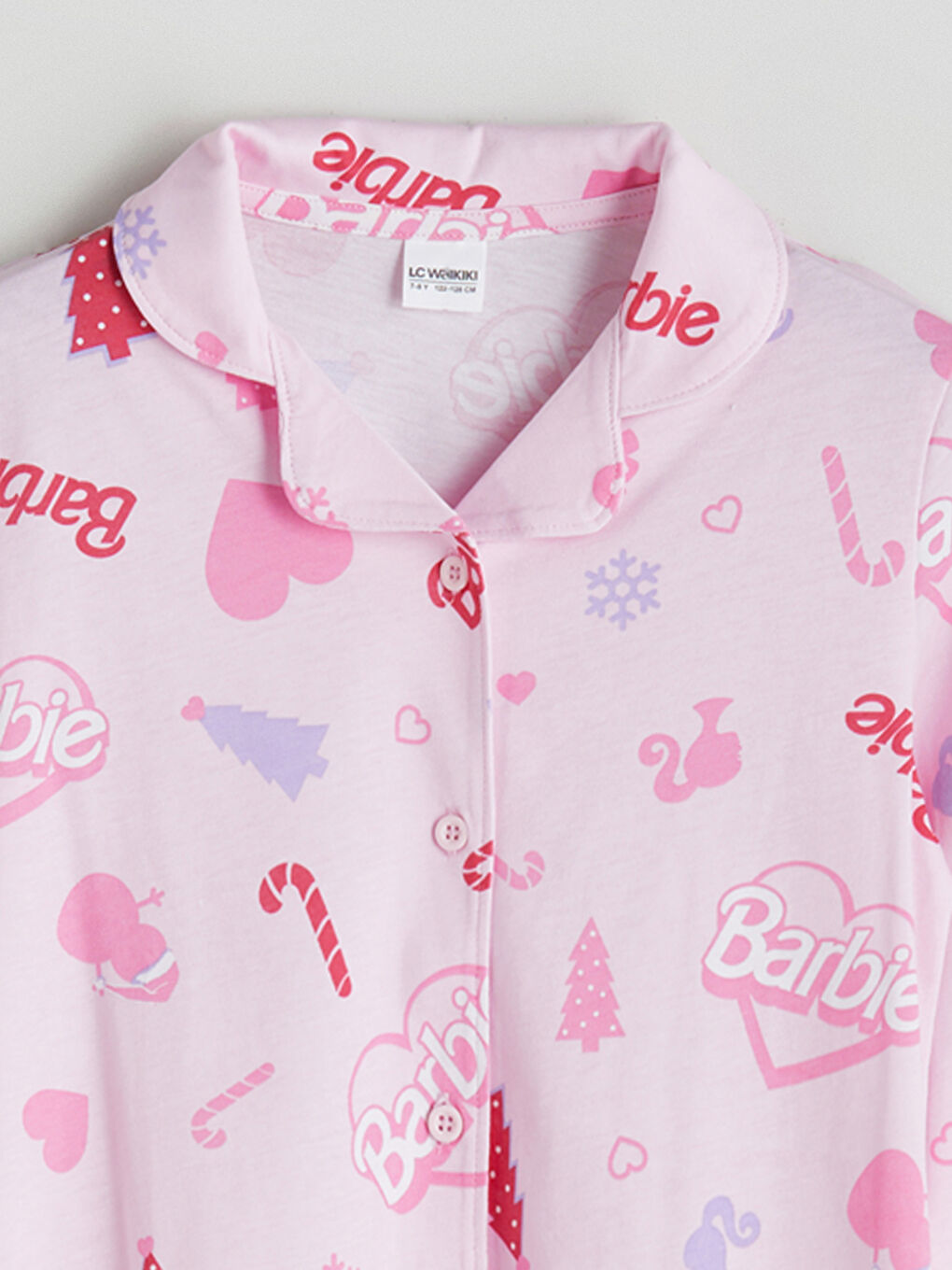 Shirt Collar Barbie Printed Girls' Pyjama Set-2