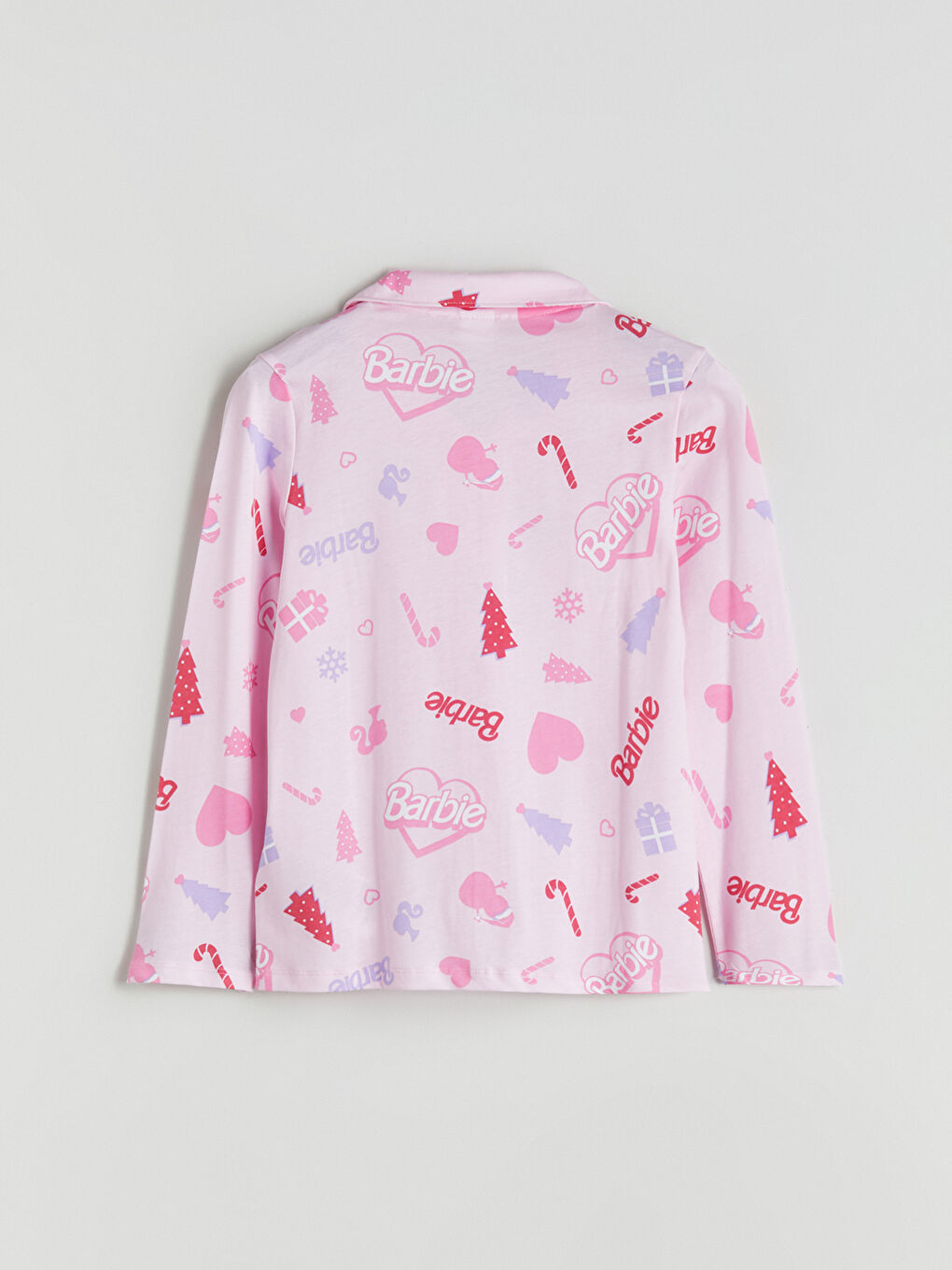 Shirt Collar Barbie Printed Girls' Pyjama Set-3