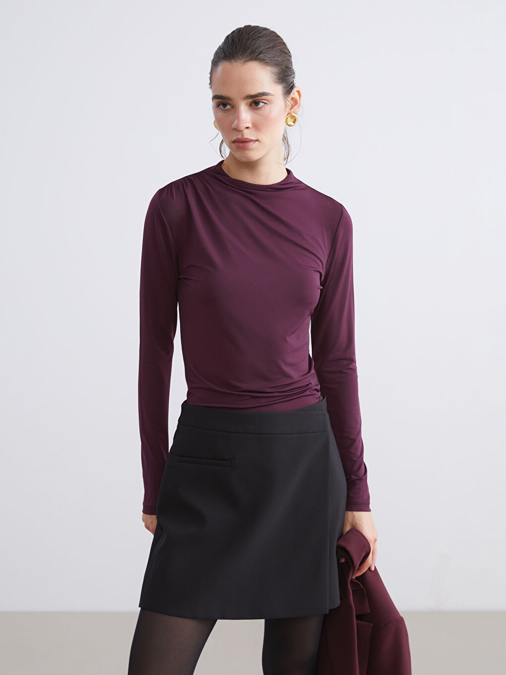 LCW Vision Funnel Neck Ruched Blouse -W5GB54Z8-HHZ