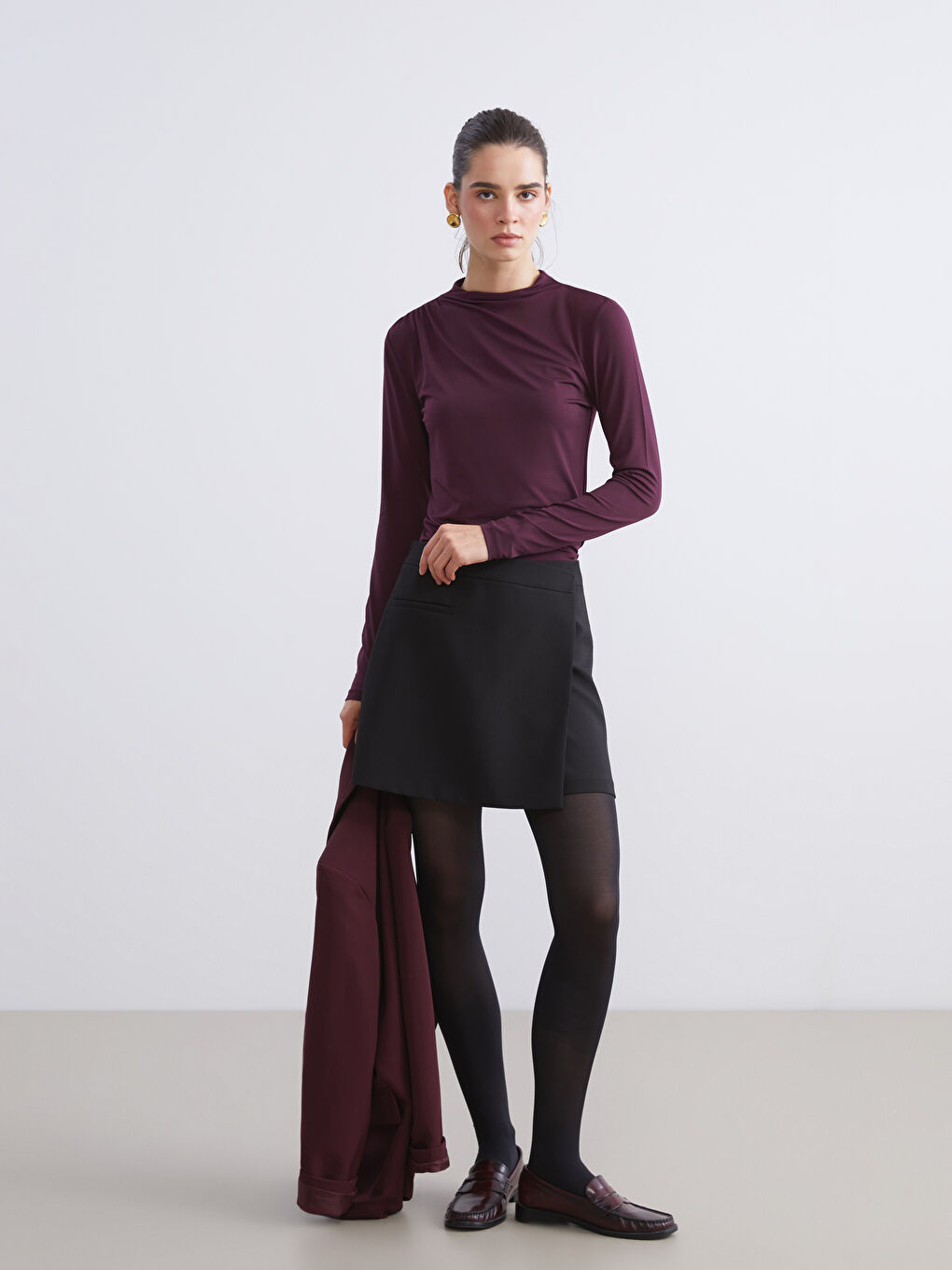LCW Vision Funnel Neck Ruched Blouse -W5GB54Z8-HHZ