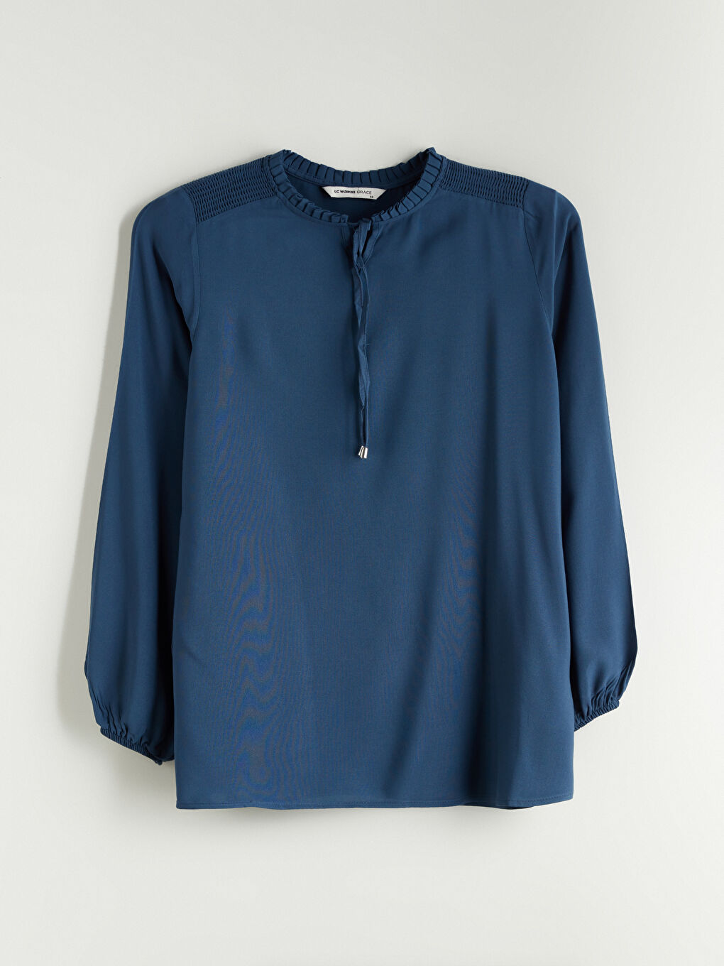 İndigo Fırfırlı Bağlamalı Yaka Bluz-6