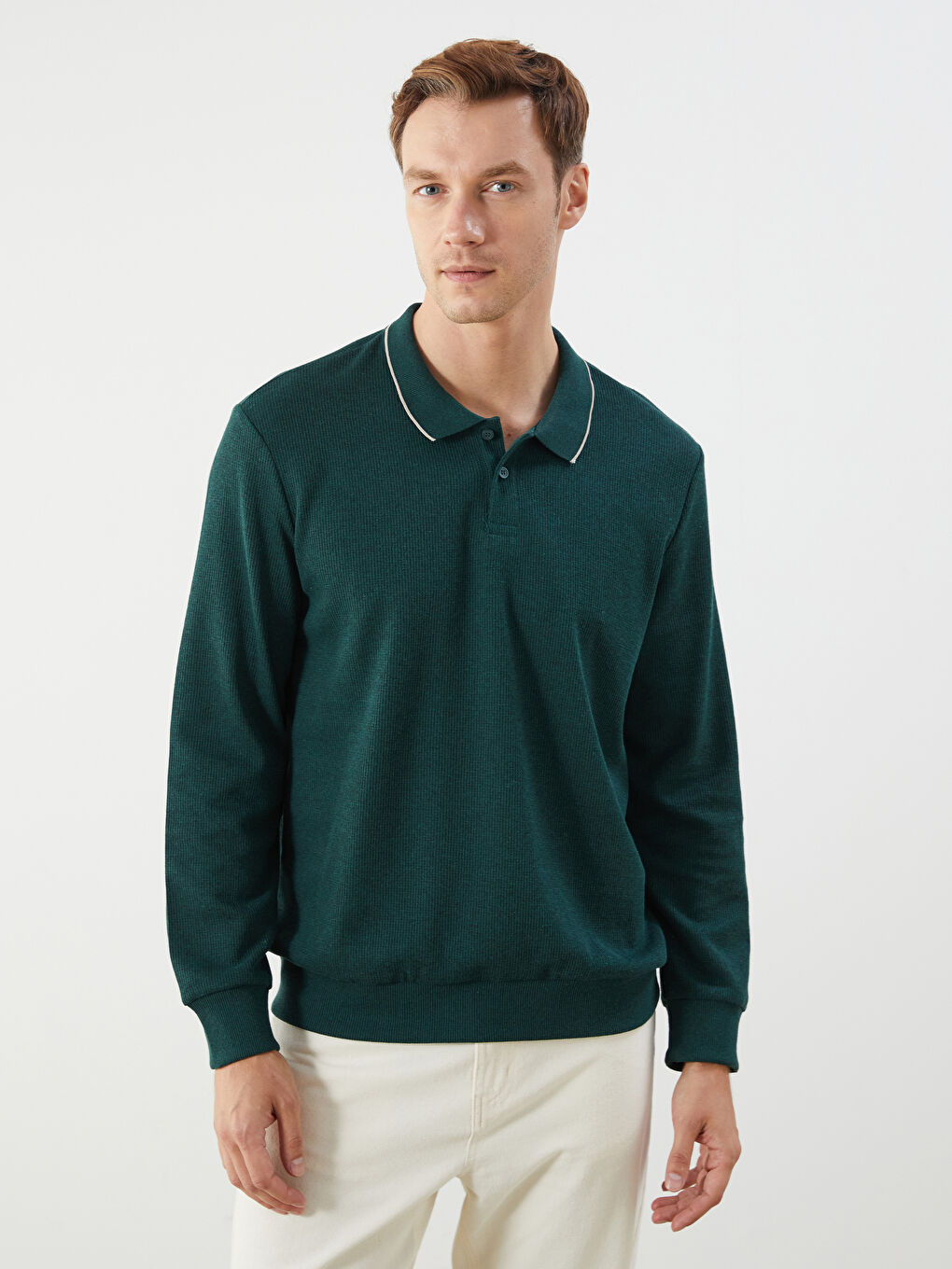 Yeşil Polo Yaka Erkek Sweatshirt
