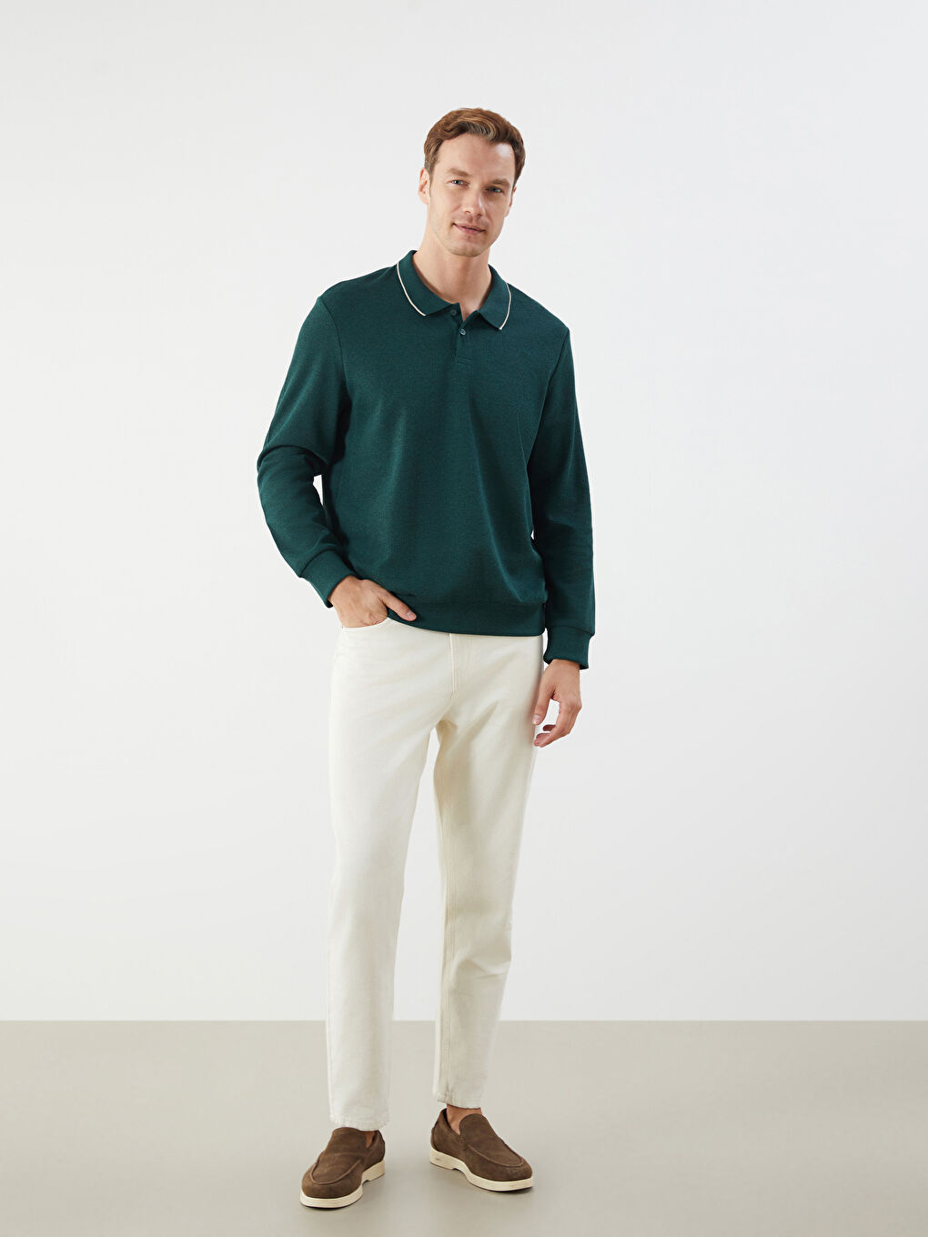 Yeşil Polo Yaka Erkek Sweatshirt-1