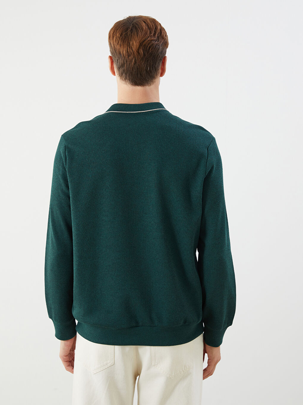 Yeşil Polo Yaka Erkek Sweatshirt-3