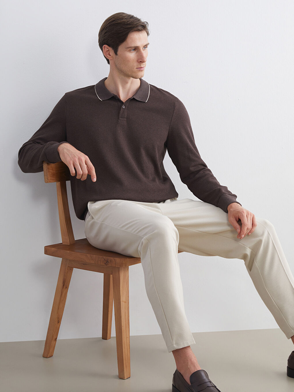 Kahverengi Polo Yaka Erkek Sweatshirt