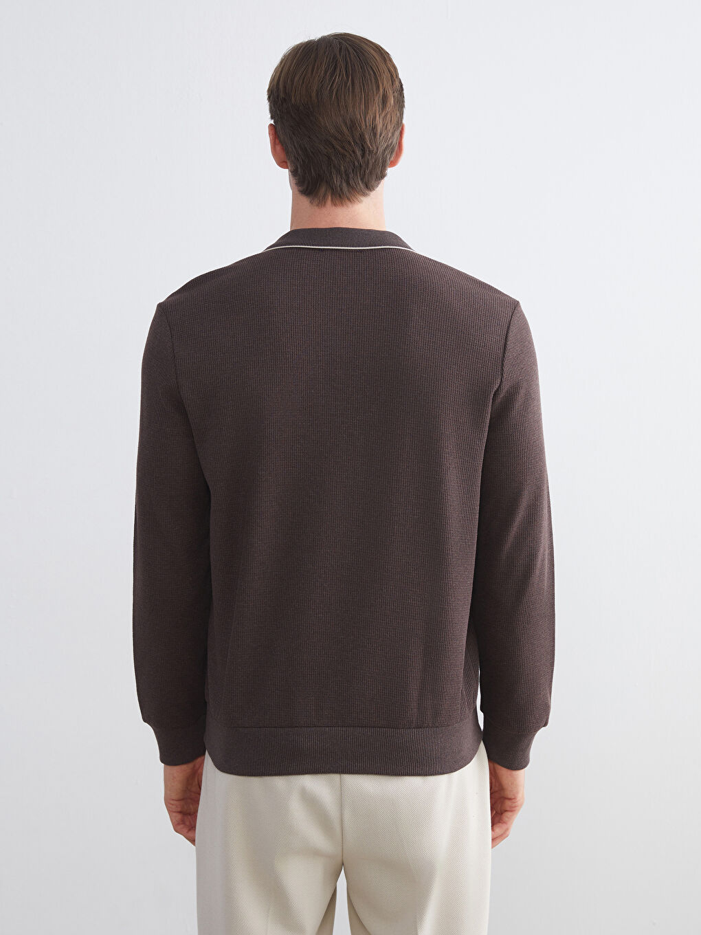 Kahverengi Polo Yaka Erkek Sweatshirt-3
