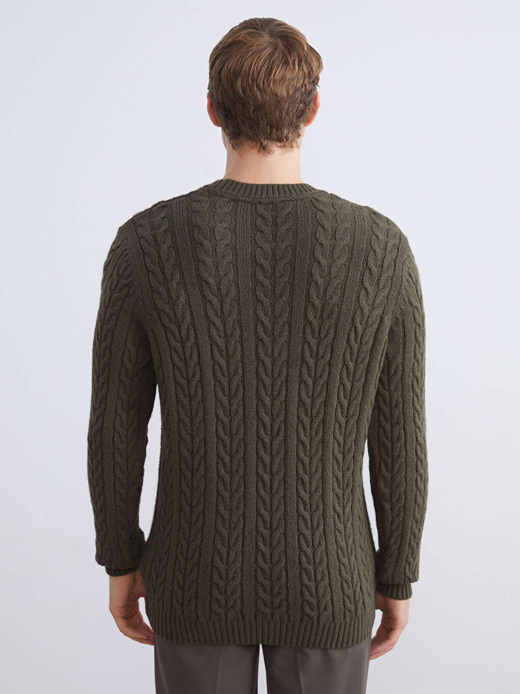 Мужской трикотажный свитер с круглым вырезом и длинными рукавами-3