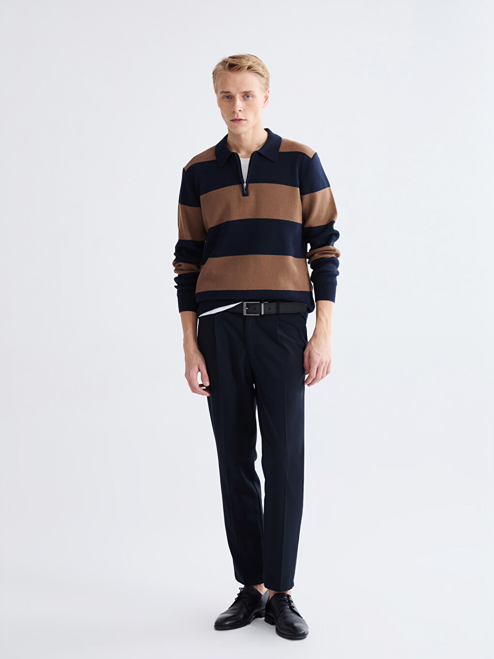 პოლო გოლფი ზოლიანი მამაკაცებისთვის ტრიკოტაჟი სვიტერი-1