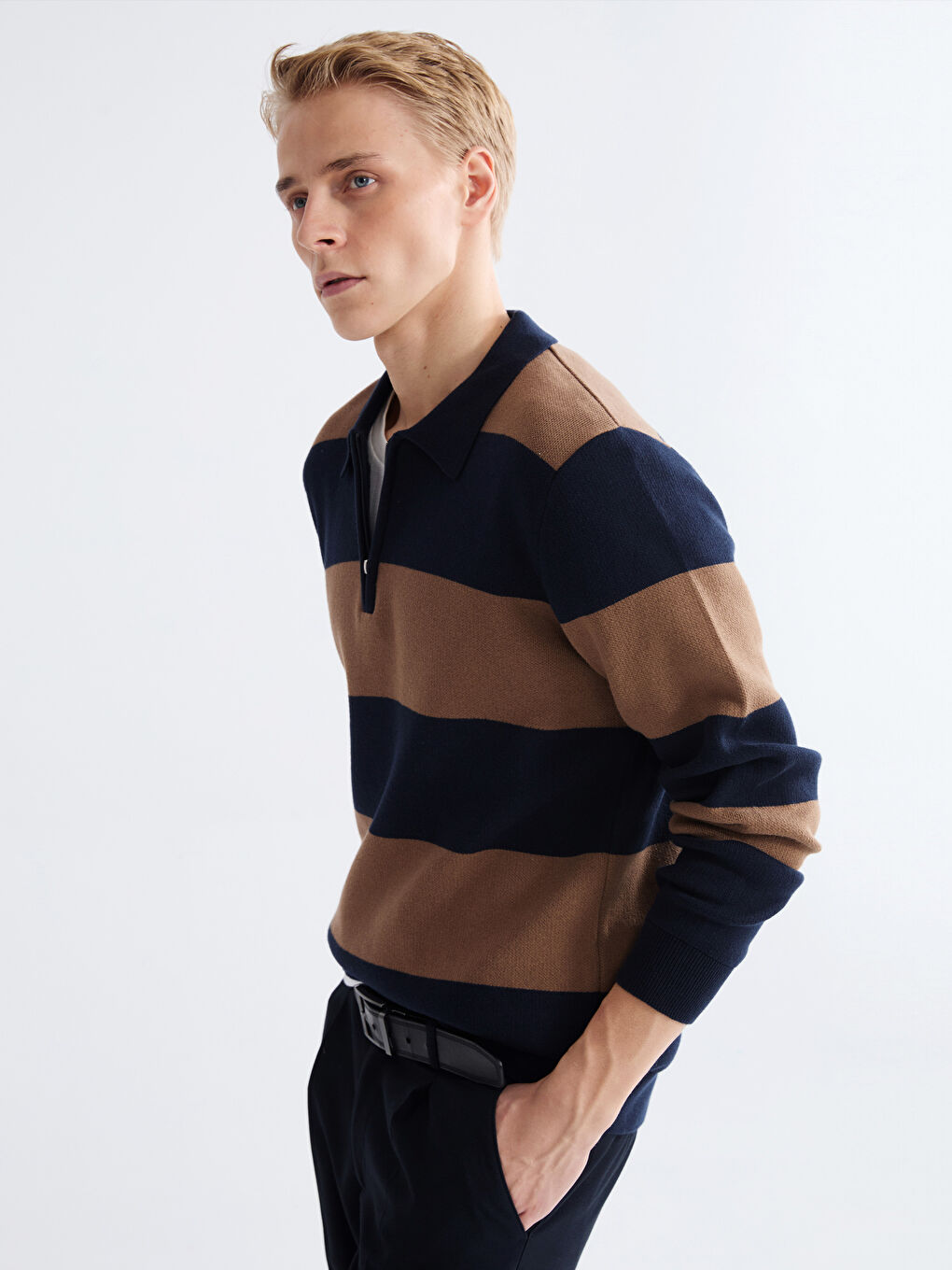 პოლო გოლფი ზოლიანი მამაკაცებისთვის ტრიკოტაჟი სვიტერი-2