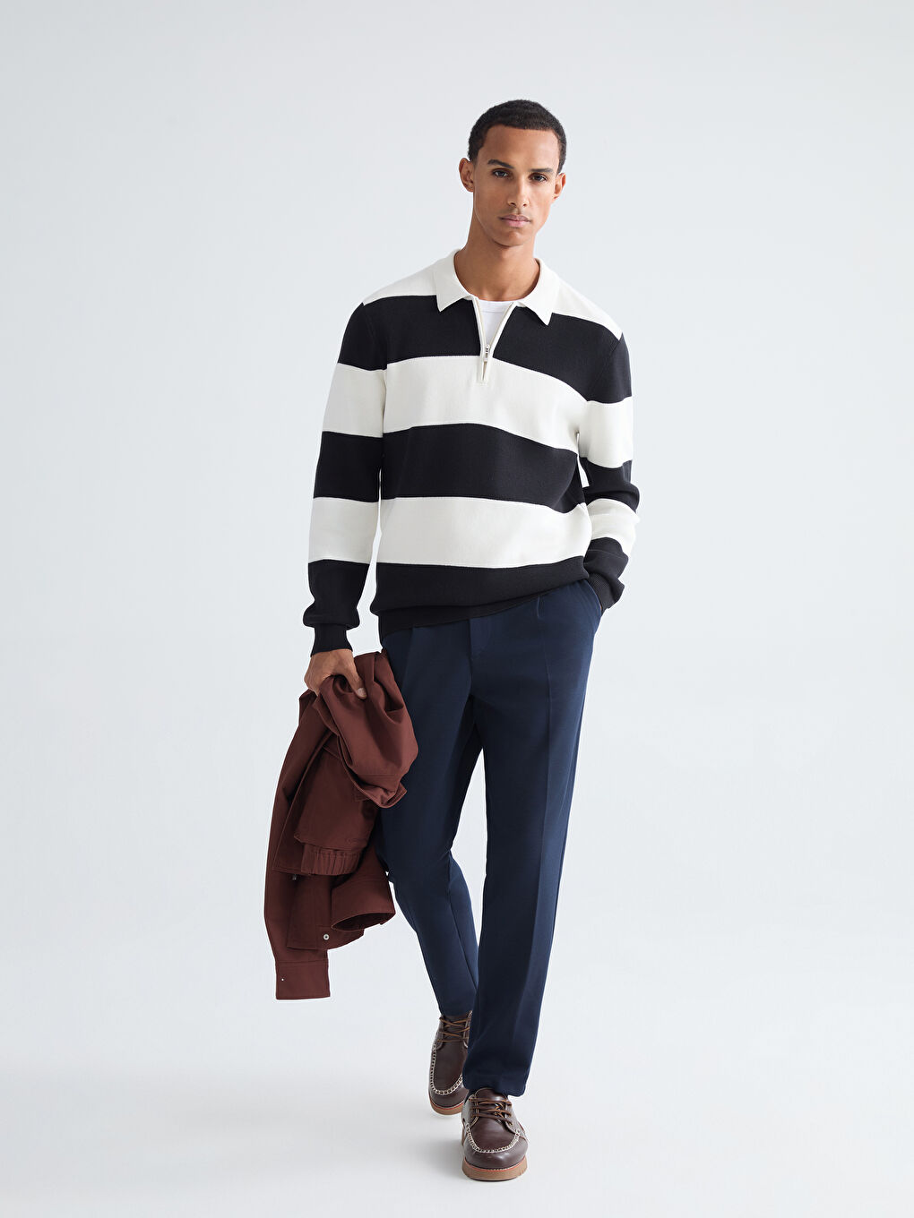 سترة تريكو مخططة بكول مدور رجال-1