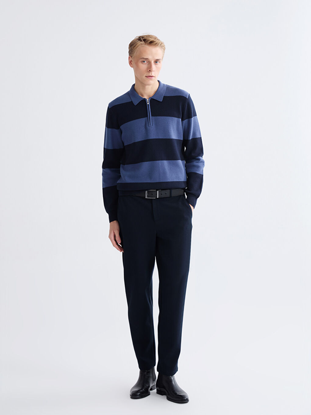 Polo Neck Striped Men's Knitwear Sweater-1