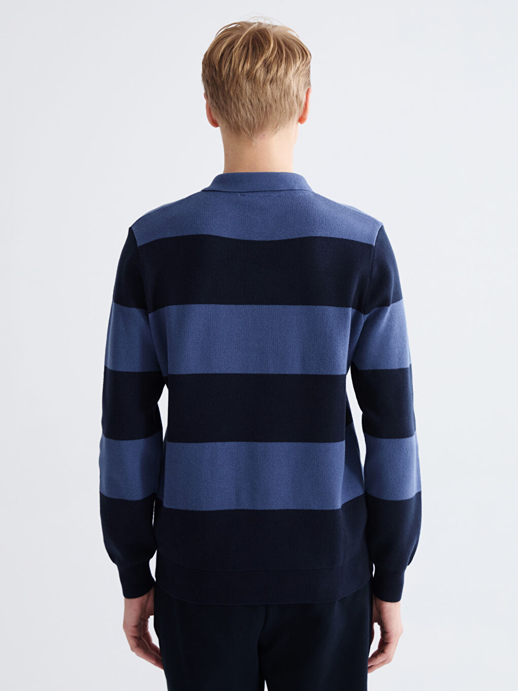Polo Neck Striped Men's Knitwear Sweater-3
