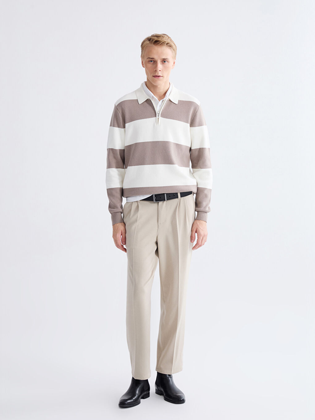 Polo Neck Striped Men's Knitwear Sweater-1