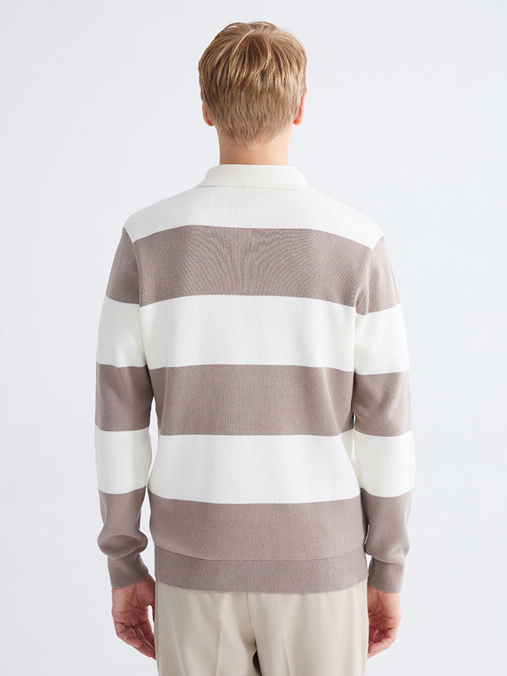 Polo Neck Striped Men's Knitwear Sweater-3