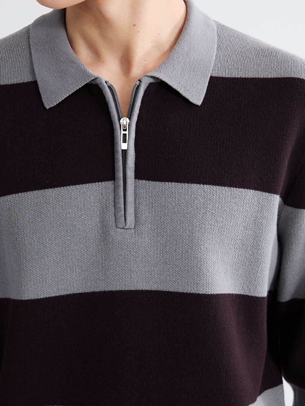 Polo Neck Striped Men's Knitwear Sweater-2