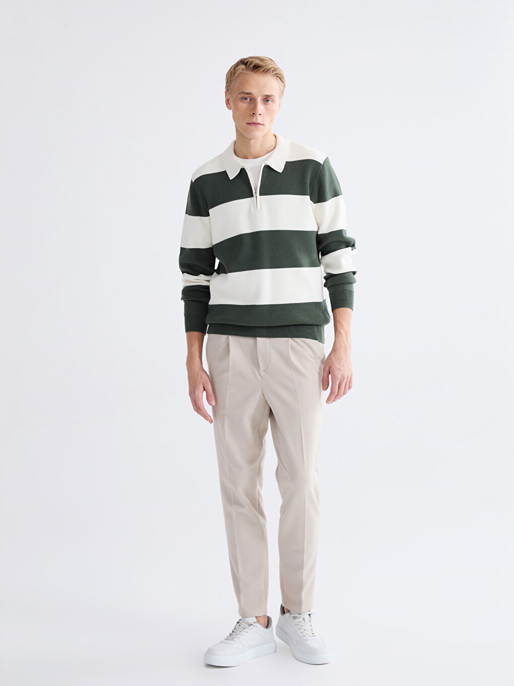 პოლო გოლფი ზოლიანი მამაკაცებისთვის ტრიკოტაჟი სვიტერი-1