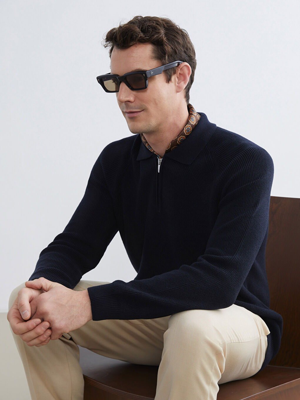 Lacivert Polo Yaka Erkek Triko Kazak