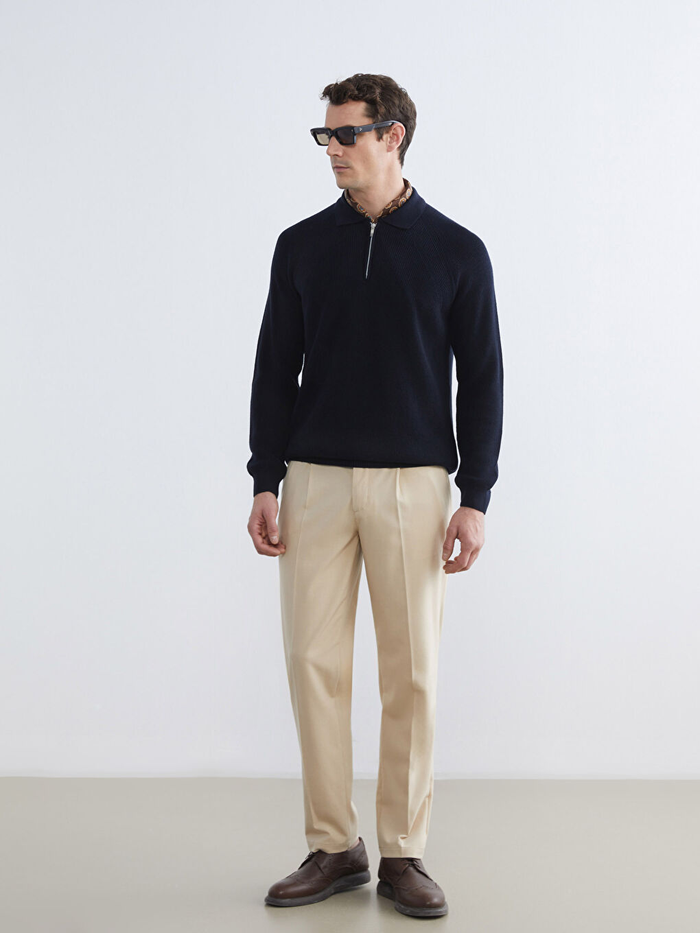 Lacivert Polo Yaka Erkek Triko Kazak-1