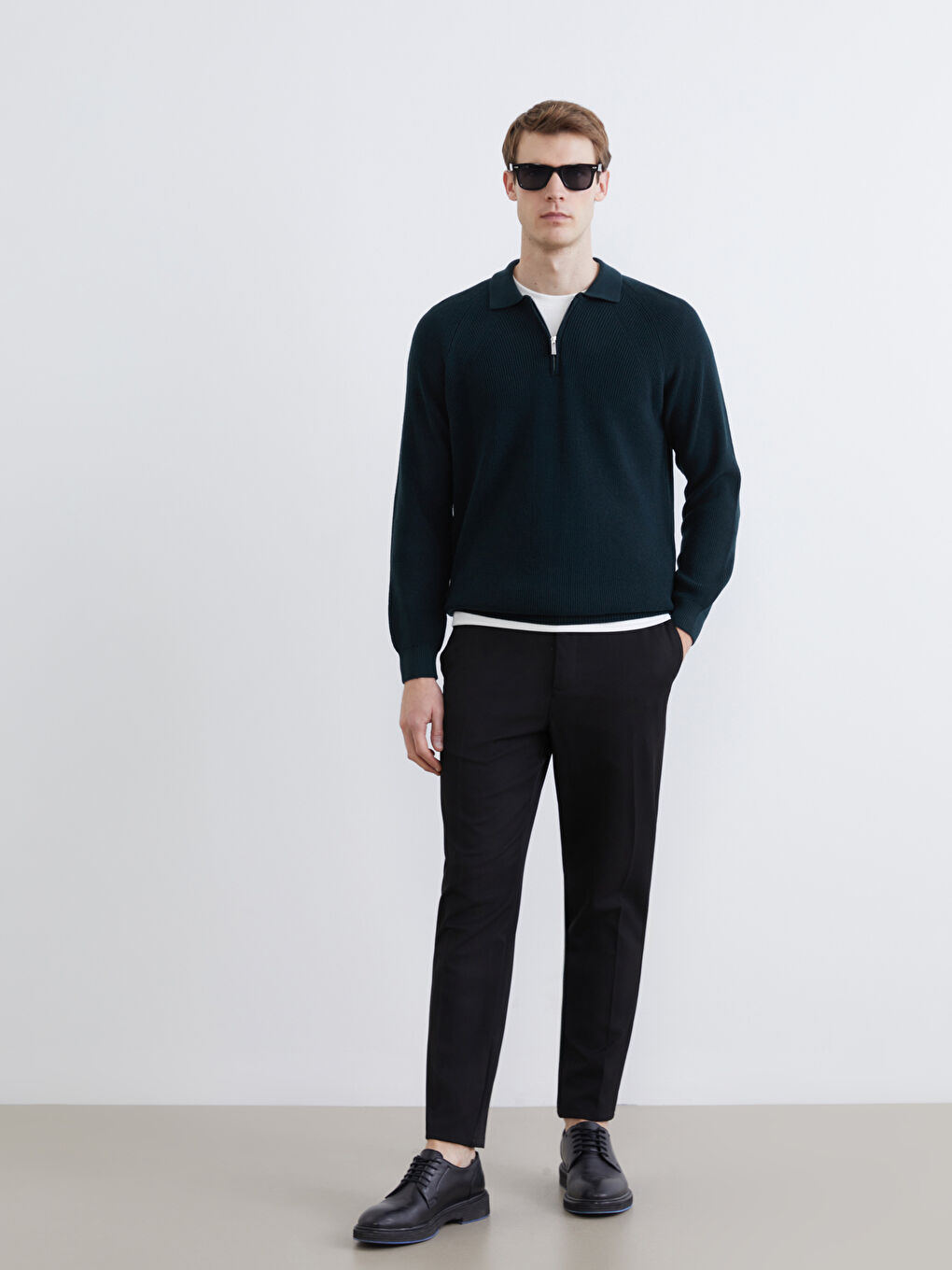 Yeşil Polo Yaka Erkek Triko Kazak-1