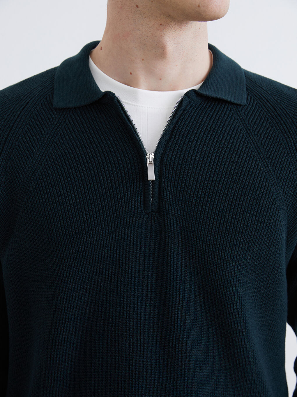 Yeşil Polo Yaka Erkek Triko Kazak-2