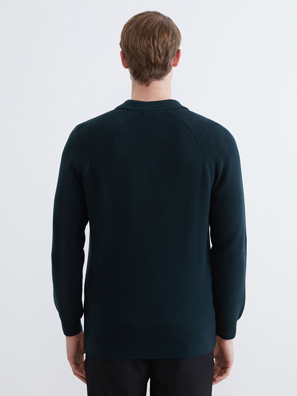 Yeşil Polo Yaka Erkek Triko Kazak-3