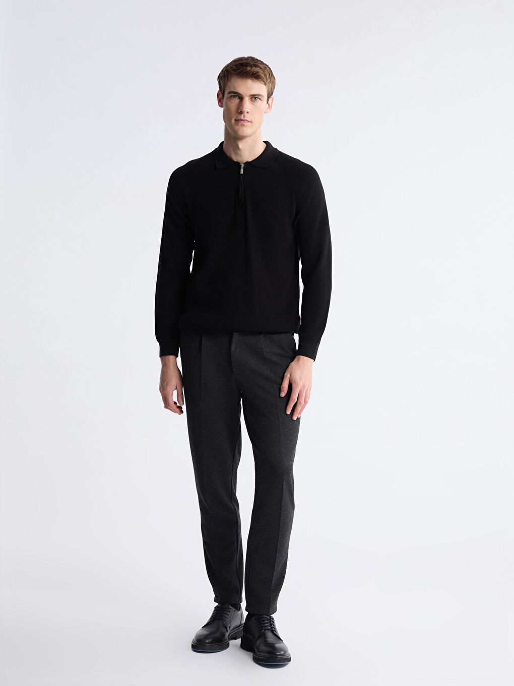 Siyah Polo Yaka Erkek Triko Kazak-1