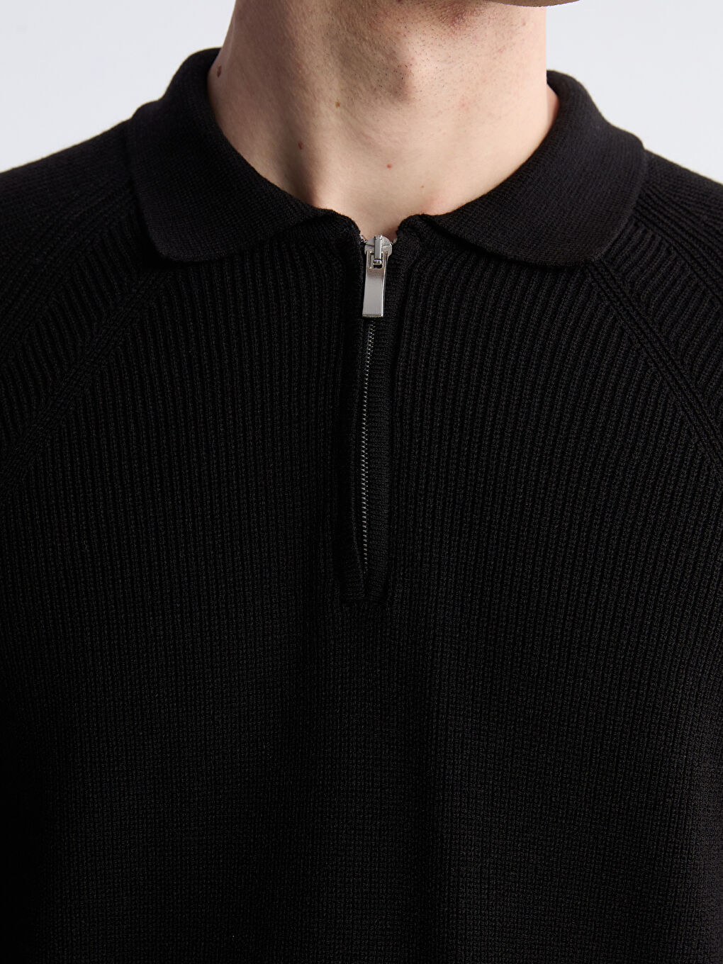 Siyah Polo Yaka Erkek Triko Kazak-2