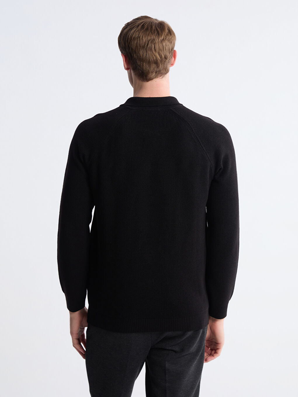 Siyah Polo Yaka Erkek Triko Kazak-3