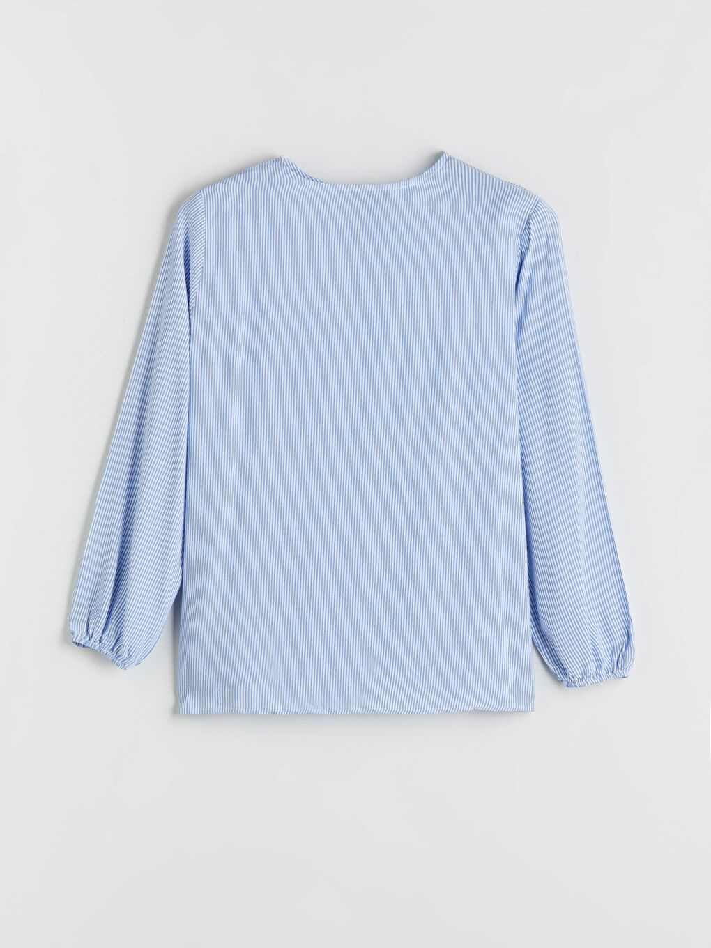 Mavi Bağlamalı Yaka Çizgili Bluz-6