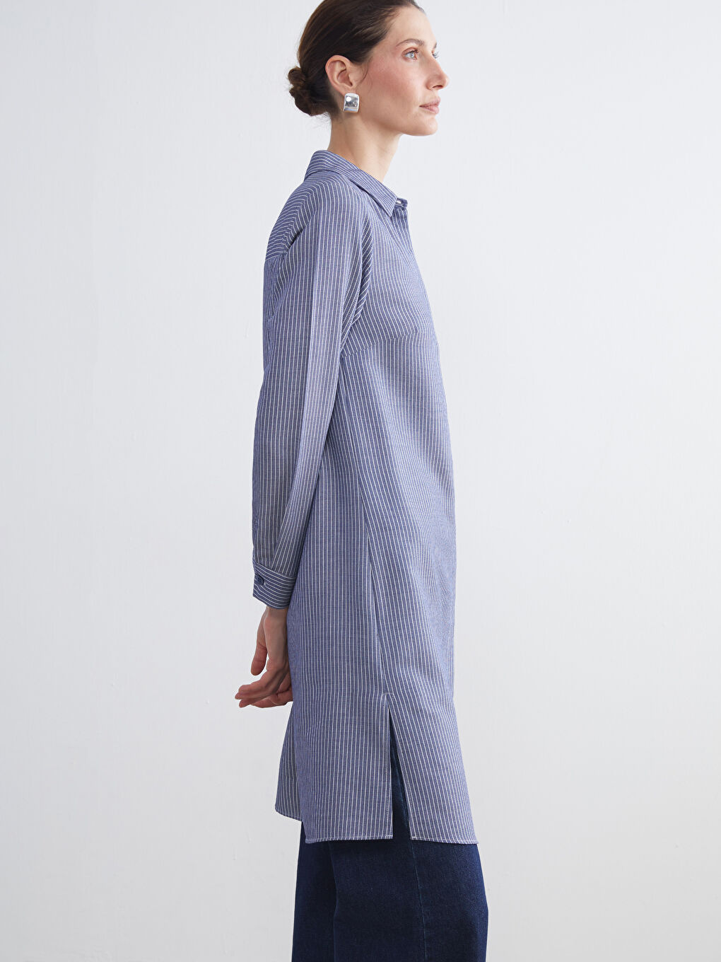 LCW Grace Striped Women's Shirt Tunic -W5GB95Z8-LGS