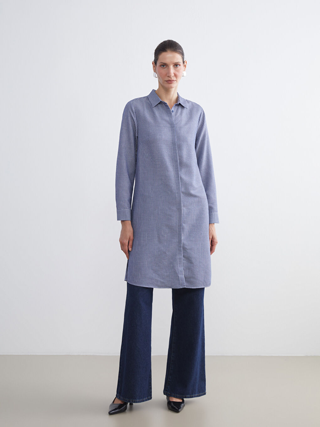 LCW Grace Striped Women's Shirt Tunic -W5GB95Z8-LGS