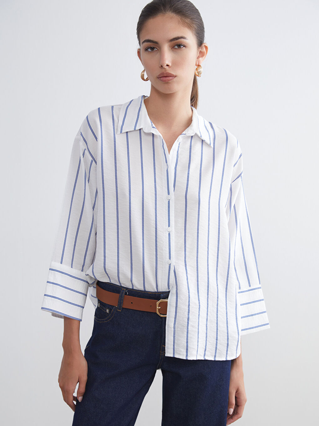 LCWAIKIKI Classic Striped Oversize Women's Shirt -S5O872Z8-LGB