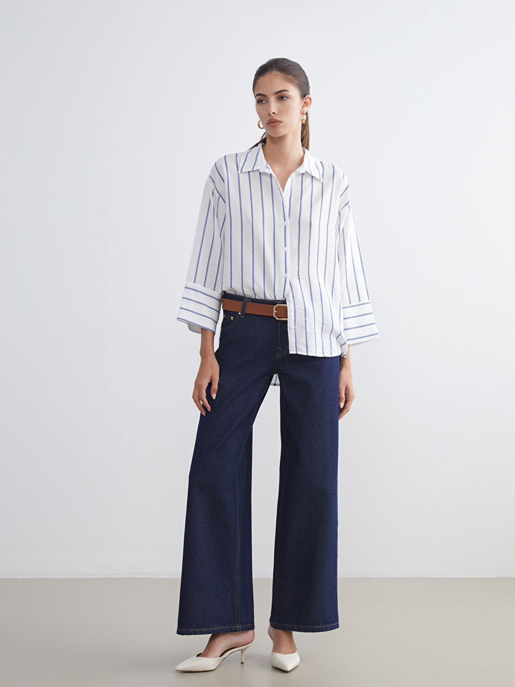 LCWAIKIKI Classic Striped Oversize Women's Shirt -S5O872Z8-LGB