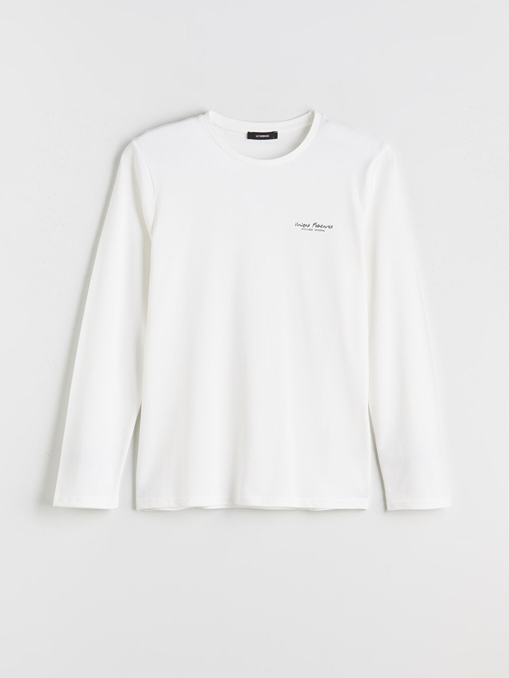 Beyaz Bisiklet Yaka Uzun Kollu Baskılı Penye Erkek Tişört-4